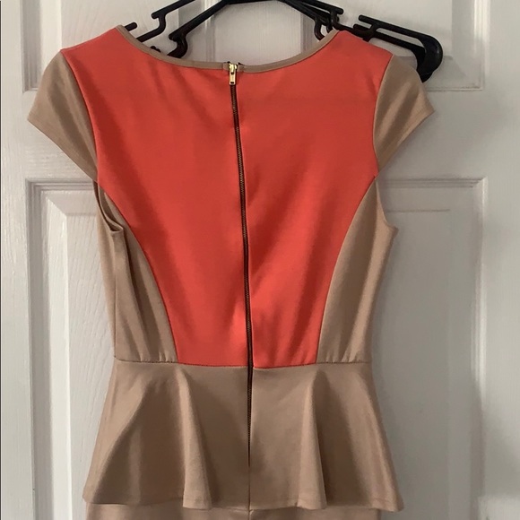 Cream and pink/peach fitted mini dress - Picture 5 of 6